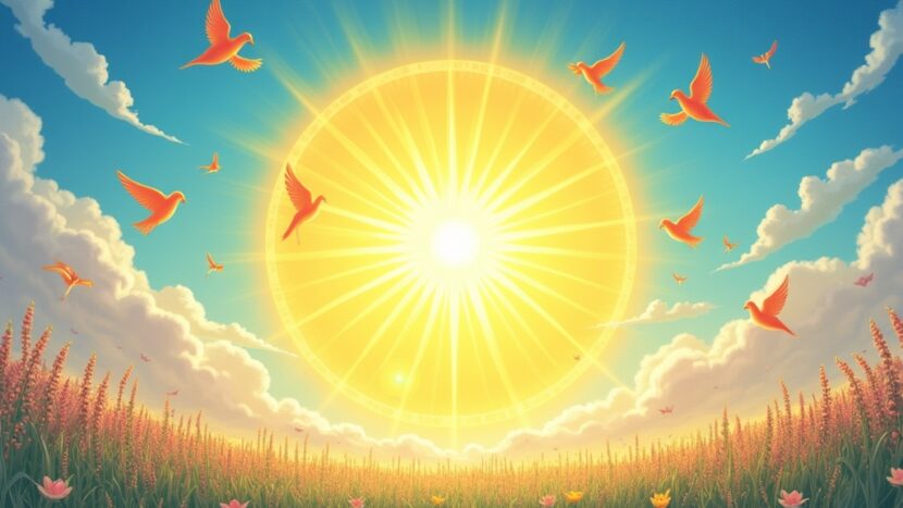 sonhar-com-sol-cercado-por-passaros