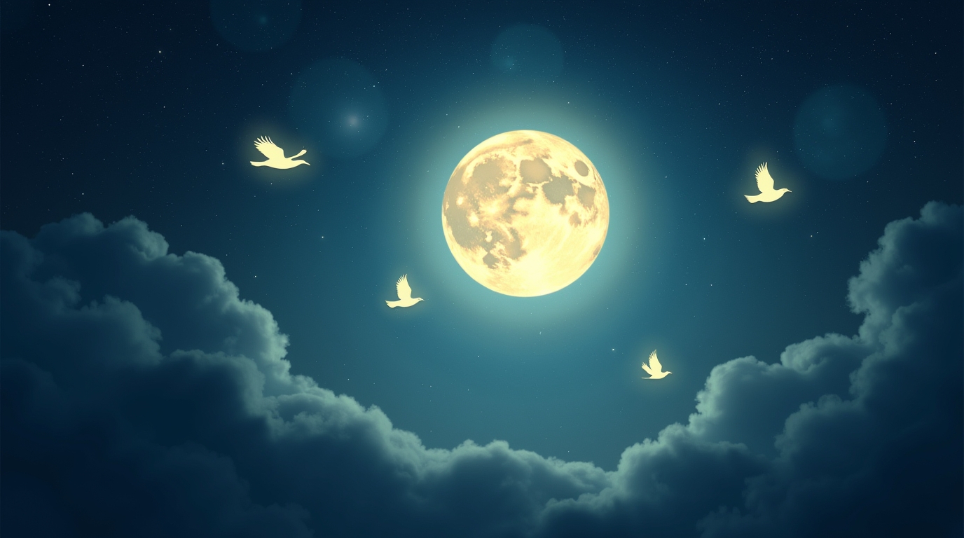 sonhar-com-uma-lua-rodeada-de-passaros-luminosos