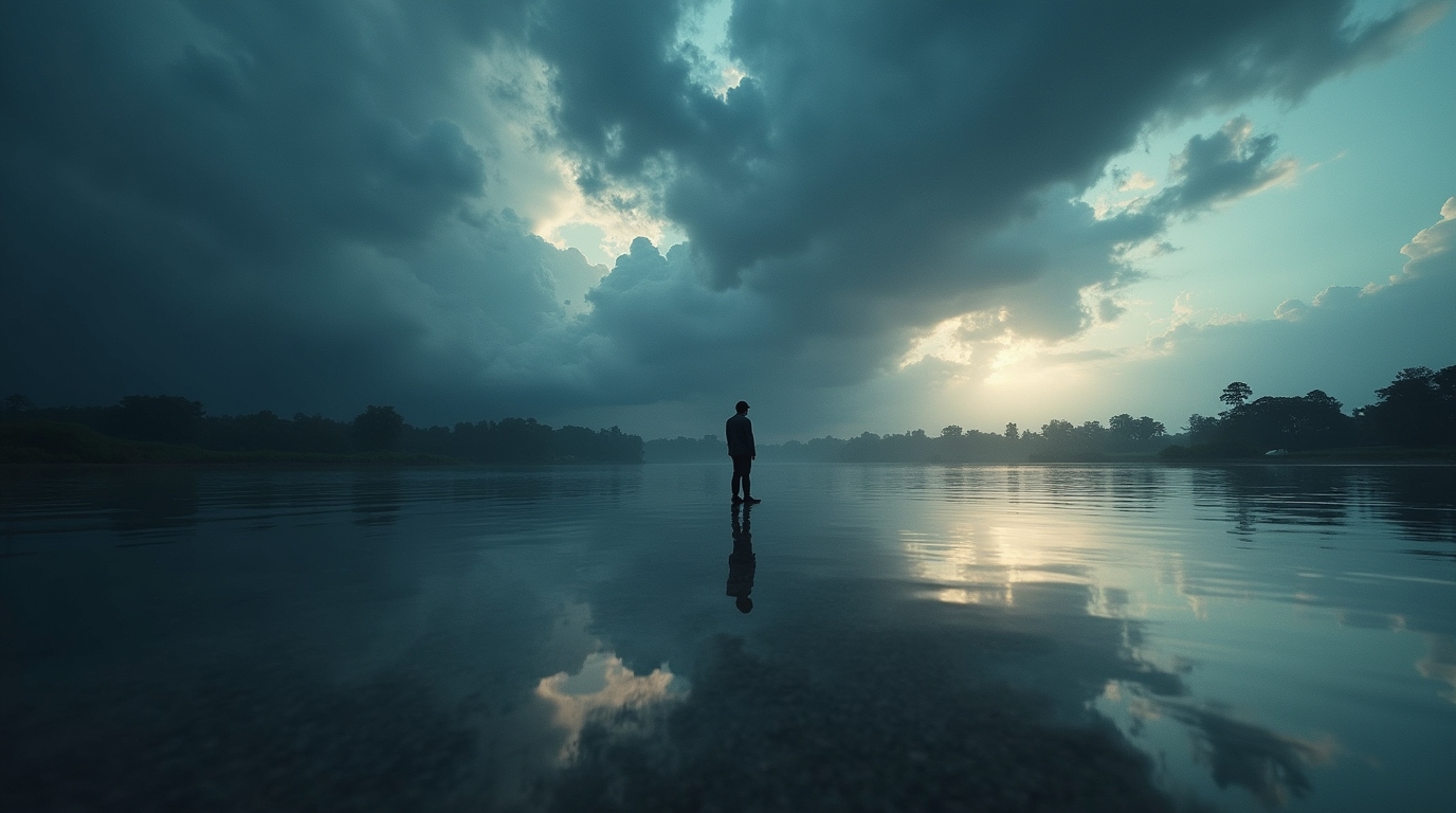 Sonhar com uma tempestade que só existe no reflexo da água: Significado