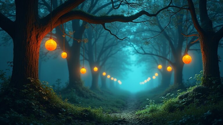 sonhar-floresta-frutas-iluminadas