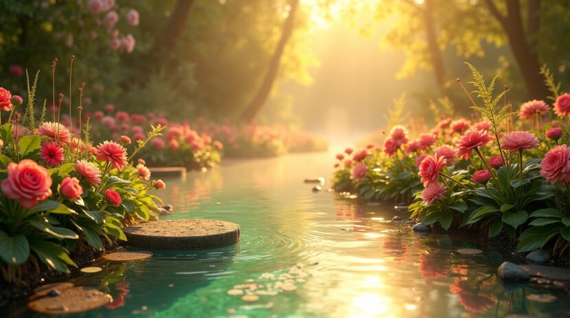 Sonhar com um jardim cercado de águas luminosas: Descubra seu significado