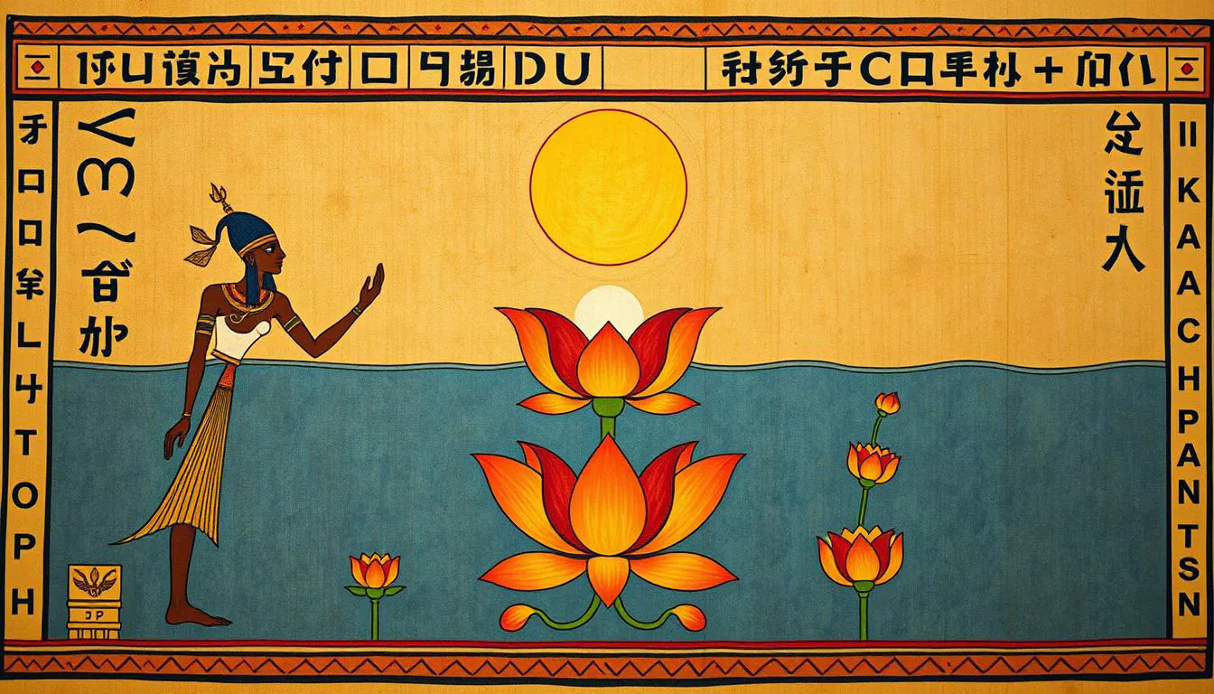 Representação artística do mito da criação egípcio com Nun, o oceano primordial da Mitologia Egípcia