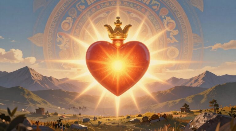 Bodhicitta na mitologia tibetana: coração de compaixão Bodhicitta na mitologia tibetana: coração radiante de compaixão em paisagem tibetana serena