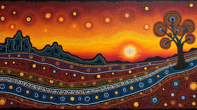 Canções dos ancestrais na mitologia aborígene: representação das Songlines conectando paisagens australianas