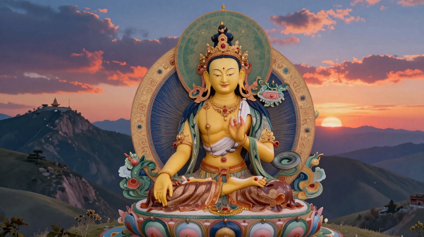 Chakrasamvara na mitologia tibetana: símbolos e tradição Chakrasamvara na mitologia tibetana meditando com mandalas ao redor em cenário místico