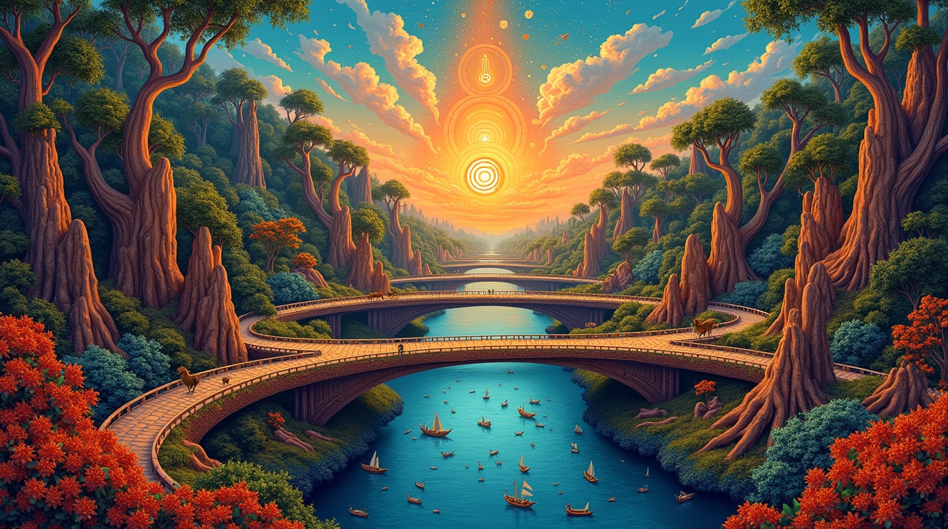 Conexão entre mundos na mitologia aborígene: Pontes sagradas Conexão entre mundos na mitologia aborígene com representações sagradas e natureza interconectada