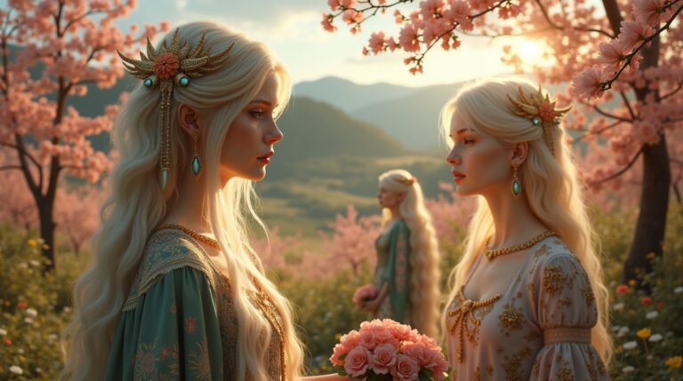 Culto à beleza natural na mitologia eslava com deusas e rituais em cena vibrante