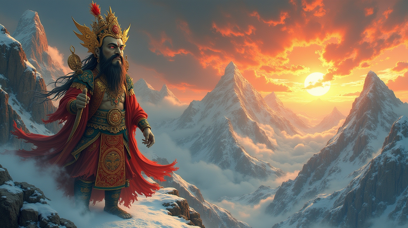 Deidades coléricas na mitologia tibetana: representação de Mahakala e Yamantaka em cena épica