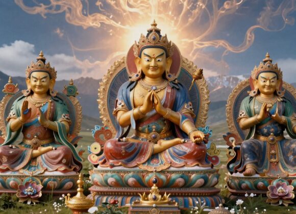 Guardiões da Respiração na mitologia tibetana: Lungta-Prana Guardiões da Respiração na mitologia tibetana: representação de lungta e prana em paisagem mística