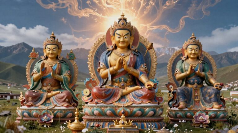 Guardiões da Respiração na mitologia tibetana: Lungta-Prana Guardiões da Respiração na mitologia tibetana: representação de lungta e prana em paisagem mística