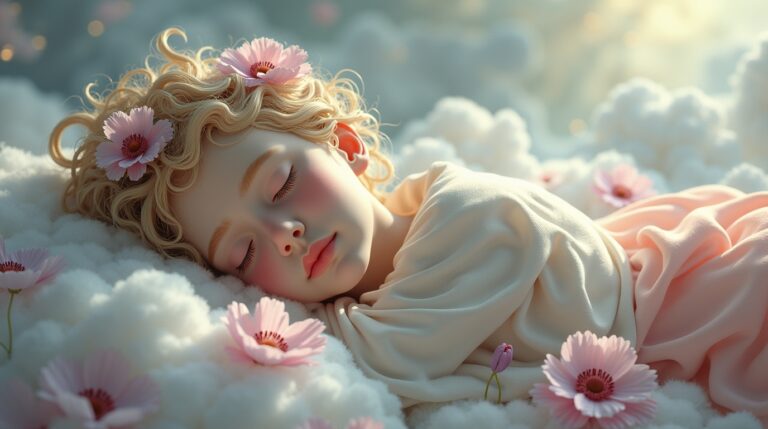 Hipnos na mitologia grega: deus do sono rodeado por nuvens sonhadoras e flores de papoila