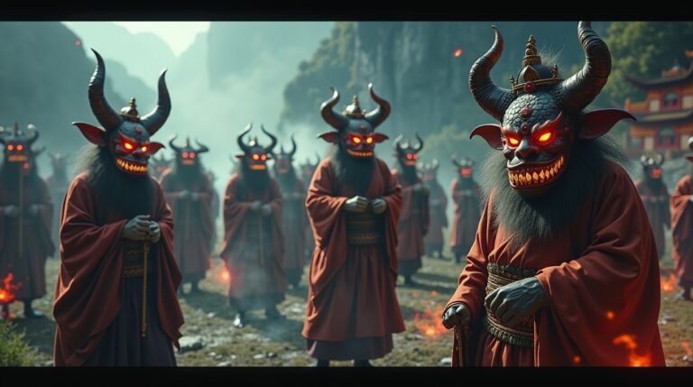 Histórias dos demônios aprisionados na mitologia tibetana com rituais e espíritos tibetanos