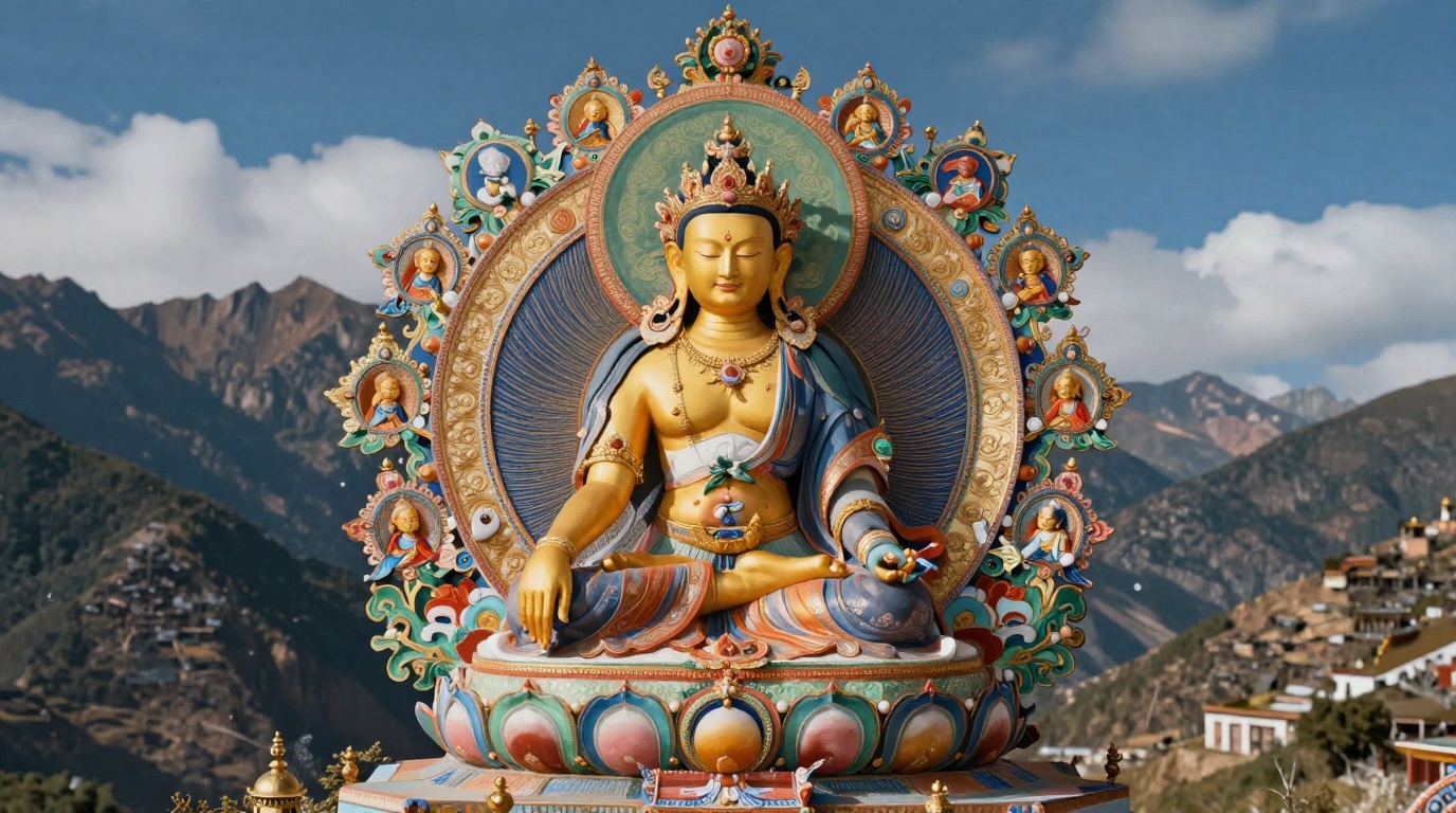 Mitologia da mente desperta na mitologia tibetana: símbolos Mitologia tibetana da mente desperta: símbolos e sabedoria retratados em arte tibetana vibrante