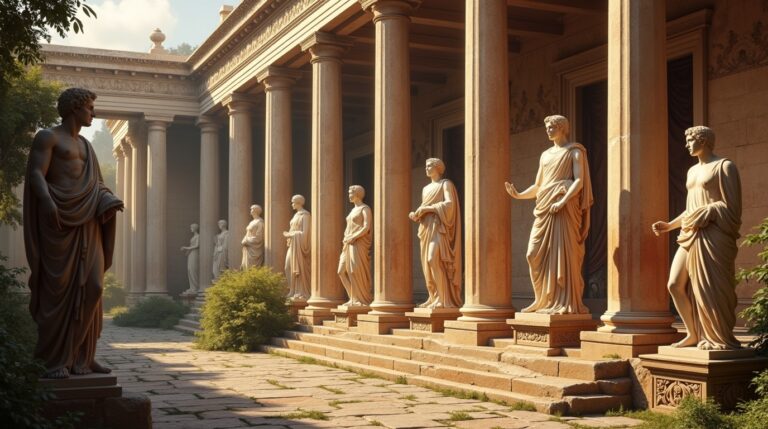 Mitologia na arte romana: deuses romanos em escultura em templo antigo