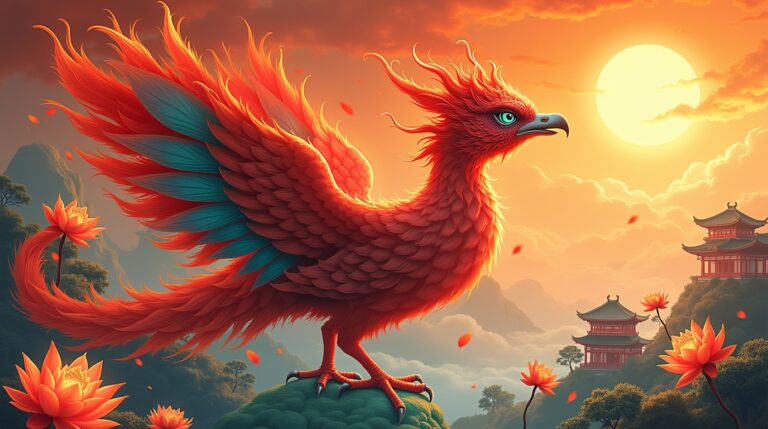 Zhuque Pássaro Flamejante na mitologia chinesa, símbolo do fogo e do verão