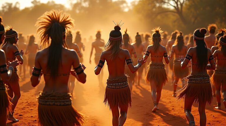 Ritmos espirituais na mitologia aborígene: canções e ritos tradicionais aborígenes em cena vibrante