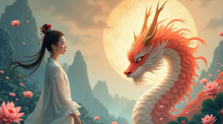 Roda da Reencarnação na mitologia chinesa com Tianlun guiando almas no ciclo eterno