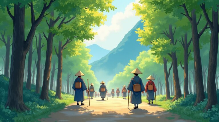 Shikoku Henro na mitologia japonesa: peregrinação dos 88 templos retratada em cenário natural majestoso