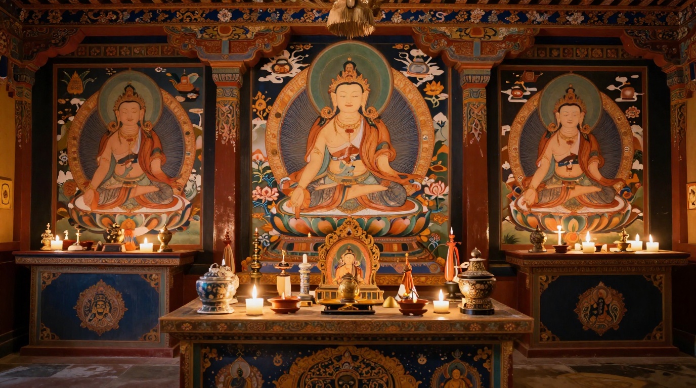 Simbolismo dos altares tibetanos na mitologia tibetana: Ecos Simbolismo dos altares tibetanos: representação visual dos altares e seus significados na mitologia tibetana