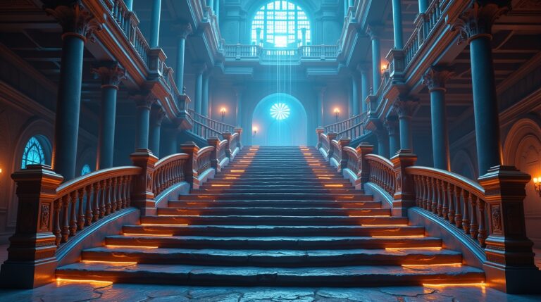 Sonhar com escada onde cada degrau leva a uma era diferente, escadaria mágica e onírica