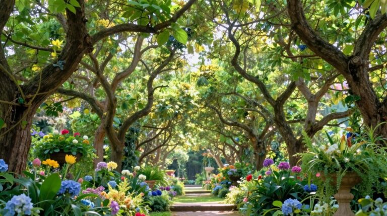 Sonhar com um jardim onde os galhos se entrelaçam:céu e alma Sonhar com um jardim onde os galhos se entrelaçam no céu, representando a conexão entre céu e alma