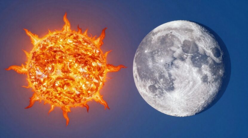 Sonhar com sol que troca de lugar com a lua em sonhos Sonhar com sol trocando de lugar com a lua em sonhos, simbolizando mudanças e dualidades