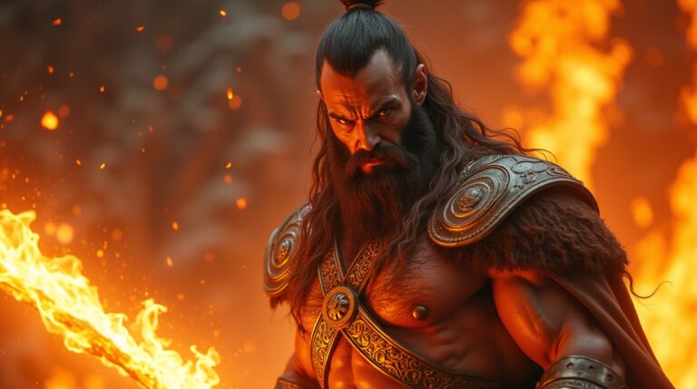 Surtarbrandar na mitologia nórdica: guardião do fogo enfrentando gigantes de Muspelheim