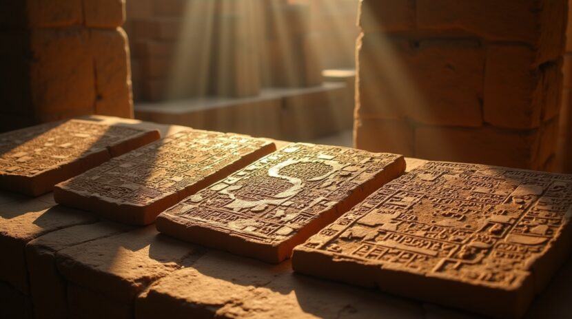 Textos religiosos sumérios na mitologia mesopotâmica: Mitos Textos religiosos sumérios na mitologia mesopotâmica ilustrando deuses antigos e mitos sumerianos