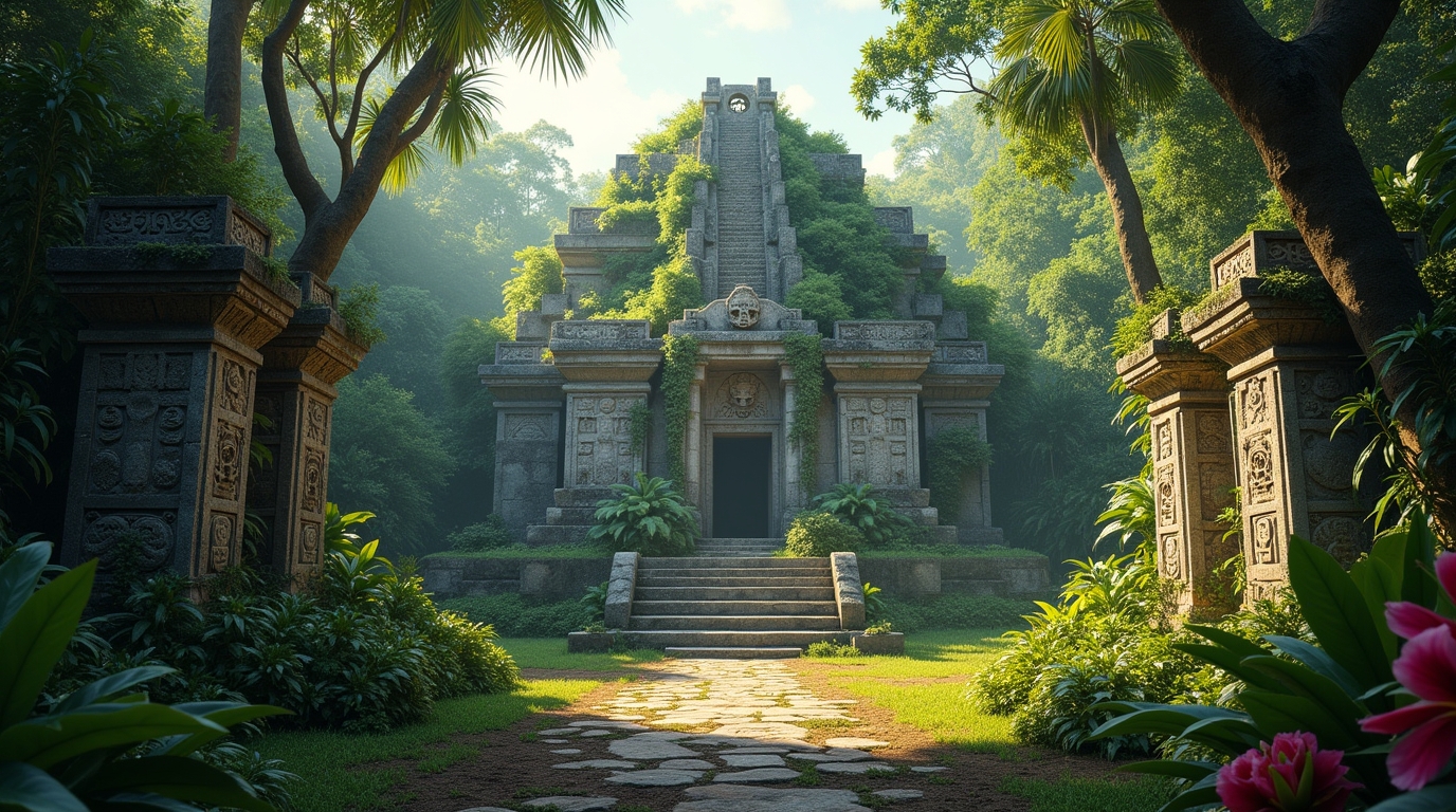 Altares sagrados maias em meio à selva, revelando rituais e mistérios antigos