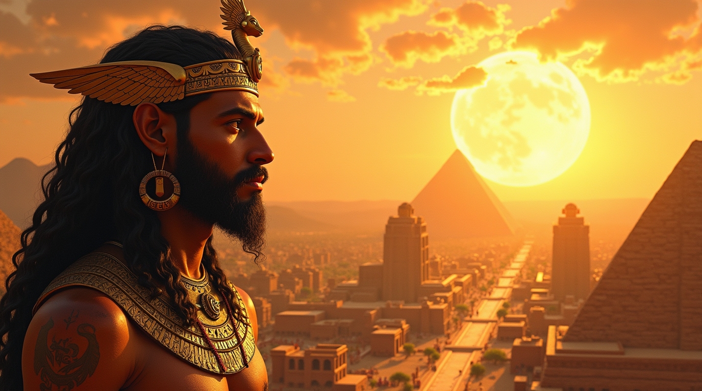 Anu na mitologia mesopotâmica: deus do céu e pai dos deuses sob uma vista celestial antiga