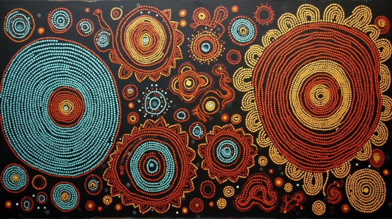 Arte aborígene na mitologia australiana: símbolos e ritos ancestrais representados em pintura vibrante