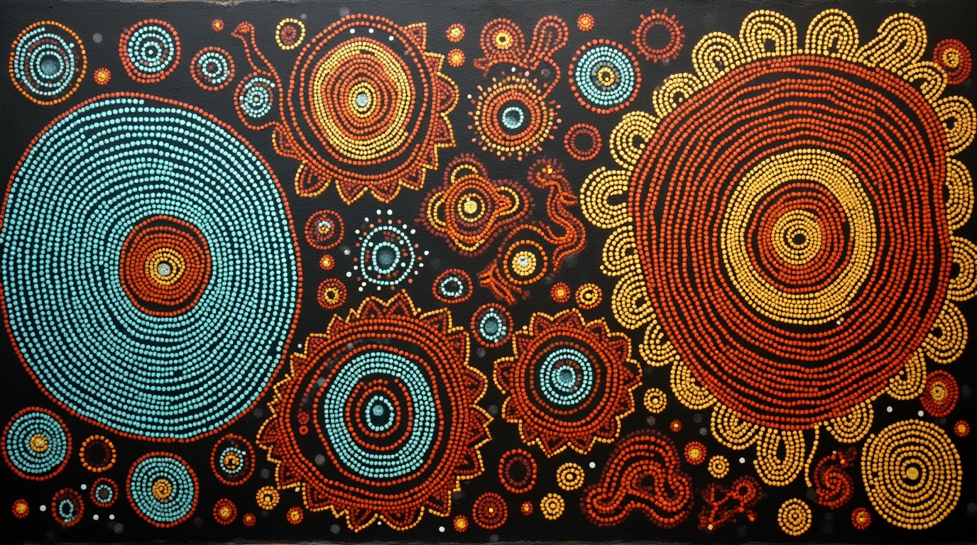 Arte aborígene na mitologia australiana: símbolos e ritos ancestrais representados em pintura vibrante