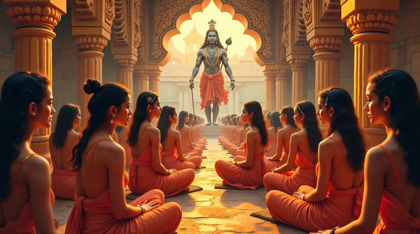 Bhakti na mitologia hindu: devotos em rituais de devoção com Krishna e Shiva