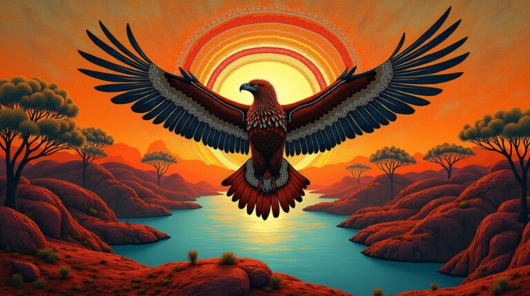 Clãs e linhagens na mitologia aborígenes: Bunjil águia criadora em paisagem australiana