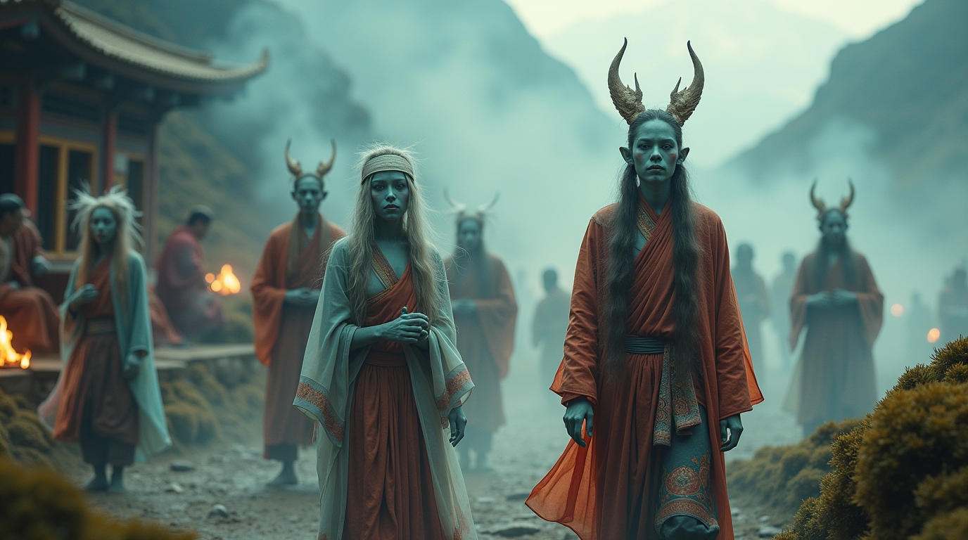 Espíritos errantes na mitologia tibetana: fantasmas tibetanos em um ritual místico nas montanhas