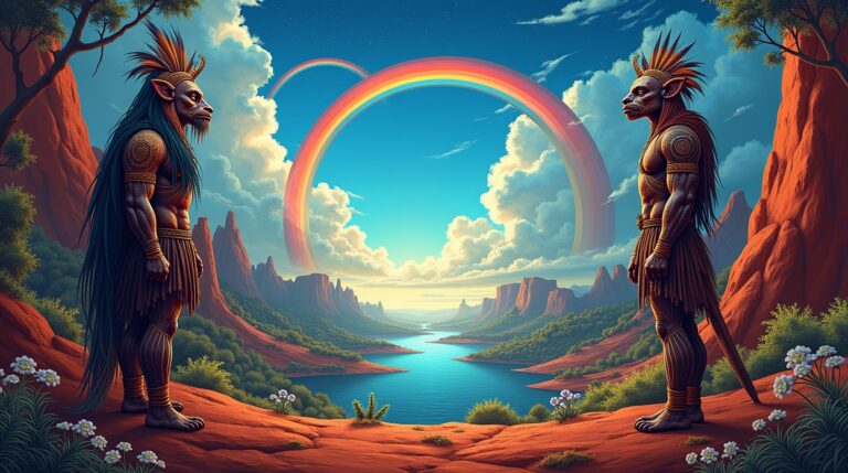 Histórias de proteção na mitologia aborígene: guardiões e seres protetores com Serpente Arco-Íris