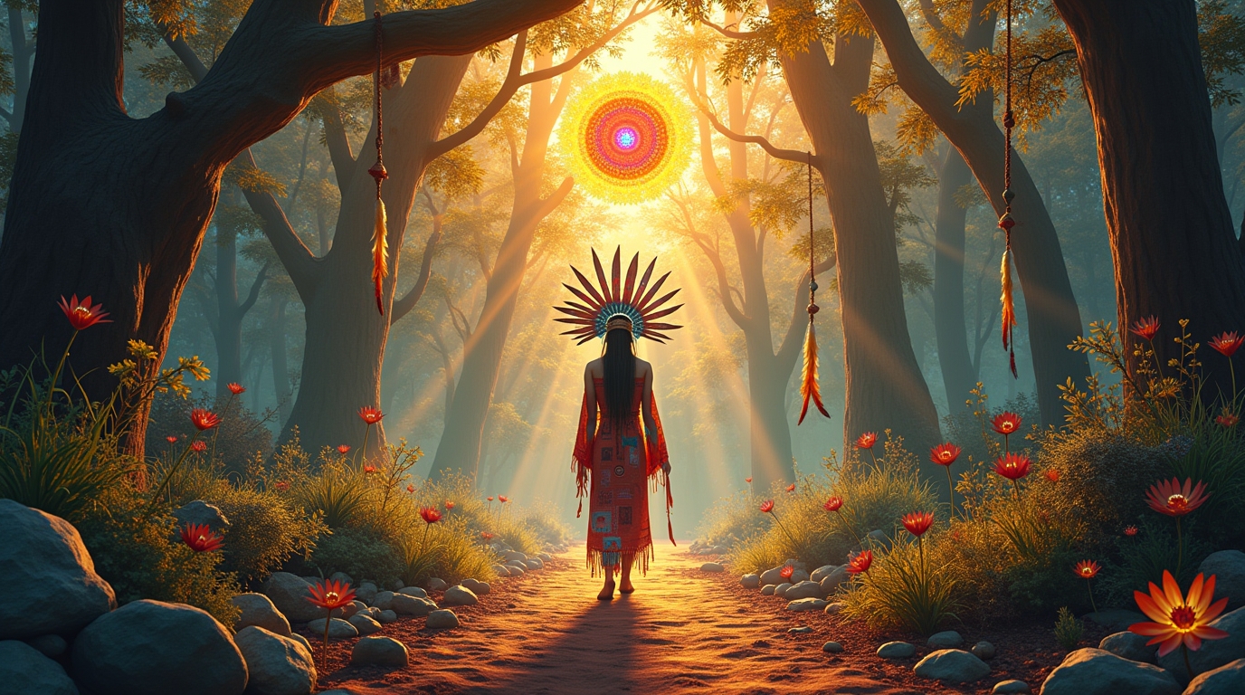 Símbolos da jornada espiritual nas mitologias norte-americanas revelando transformação e autoconhecimento