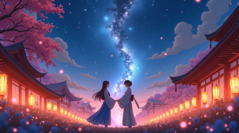 Tanabata na mitologia japonesa: lenda de Orihime e Hikoboshi sob as estrelas e a via láctea
