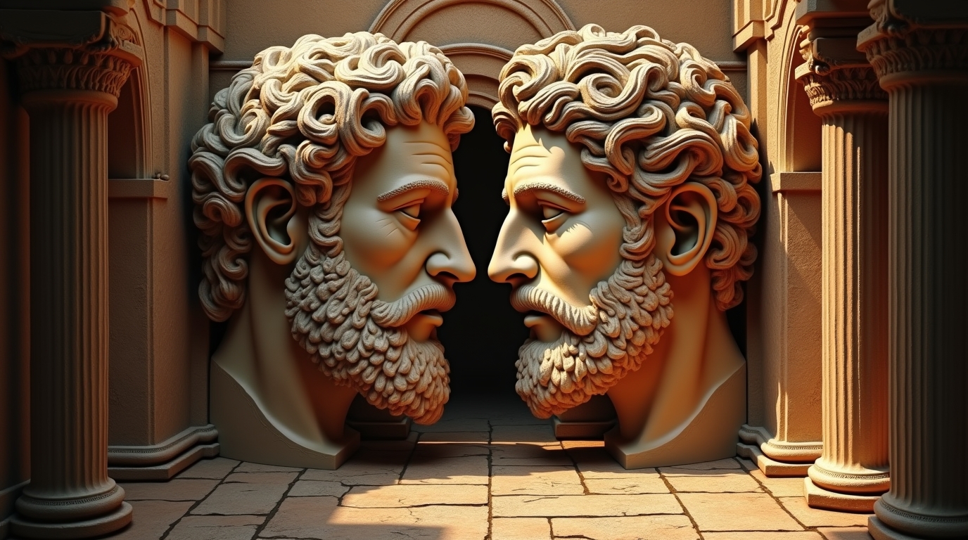 Deus Jano na mitologia romana: representação do deus de duas faces em cena clássica