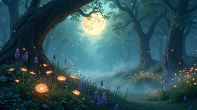 Plantas encantadas na mitologia eslava: ervas sagradas sob a luz do luar em uma floresta mística