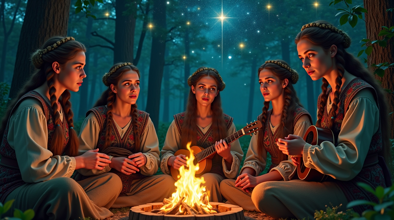 Cerimônia dos bardos na mitologia eslava com rituais sagrados e tradição oral