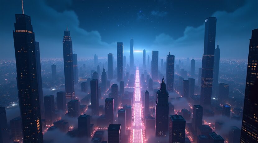 Sonhar com uma cidade onde prédios trocam de lugar à noite, uma representação surreal e fascinante