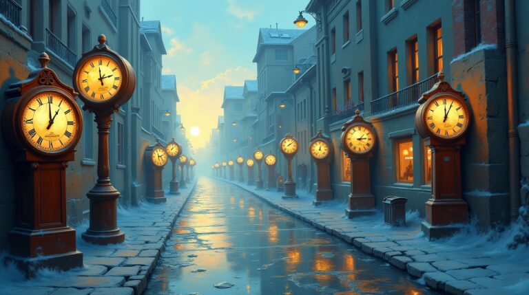 Sonhar com uma cidade onde os relógios nunca funcionam em cena de sonhos surreais