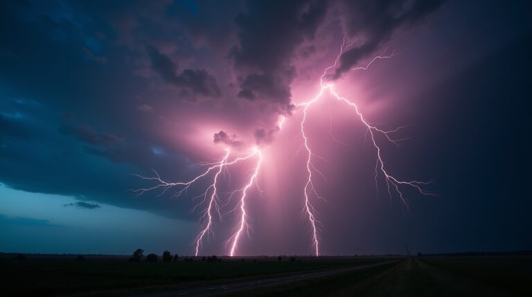 Sonhar com trovão que forma imagens: representação de raios e trovões em um céu dramático