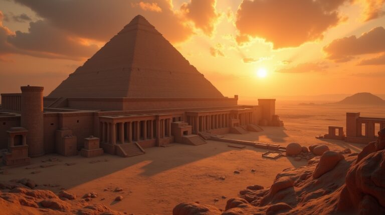 Templo de Eanna na mitologia mesopotâmica: santuário em Uruk iluminado ao pôr do sol