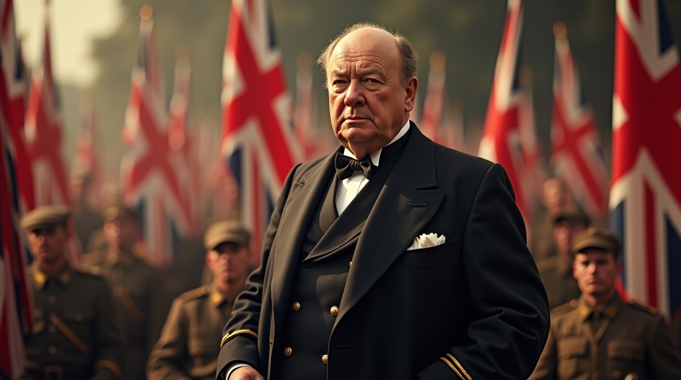 Winston Churchill líder britânico Segunda Guerra Mundial Winston Churchill: líder britânico durante a Segunda Guerra Mundial fazendo discurso histórico