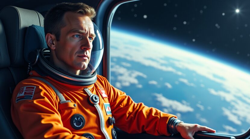 Yuri Gagarin primeiro homem no espaço dentro da Vostok 1 com vista da Terra