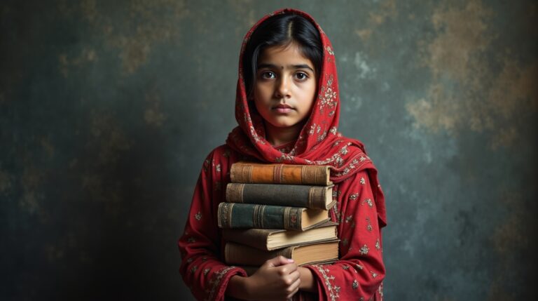 Malala Yousafzai ativista pela educação feminina em cena inspiradora com livros nas mãos