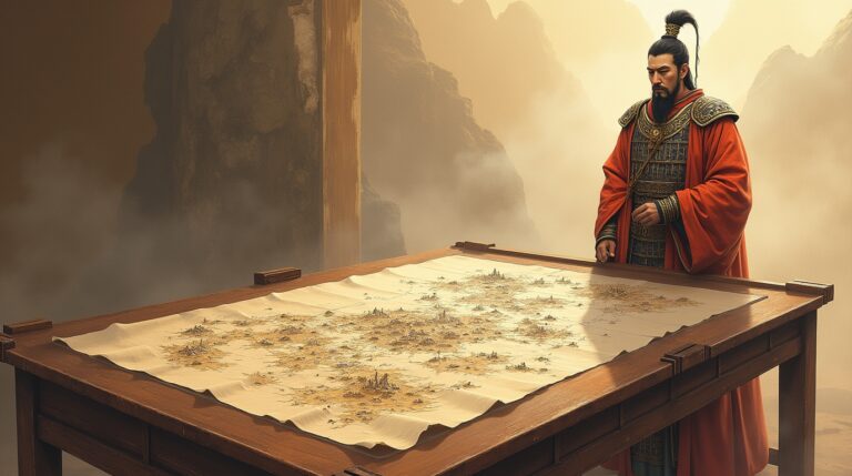 Sun Tzu estrategista militar A Arte da Guerra: lições Sun Tzu estrategista militar A Arte da Guerra em cena épica analisando mapa de batalha